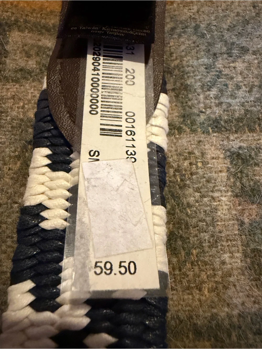 Brooks Brothers Navy White Woven Belt Brown Leather Size S